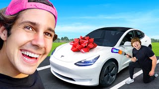 I Surprised David Dobrik With Custom Tesla [upl. by Aniela]