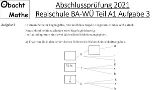 Abschlussprüfung Mathe 2021 Realschule BadenWürttemberg Teil A1 Aufgabe 3 vorgerechnet ObachtMathe [upl. by Port]