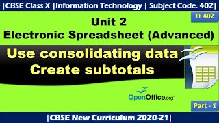 ELECTRONIC SPREADSHEET ADVANCED  Use consolidating data Create subtotals  Part1 Class X  UT2 [upl. by Corin]