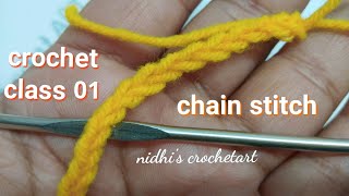 Crochet class 01 for beginners  chain stitch [upl. by Tyoh204]