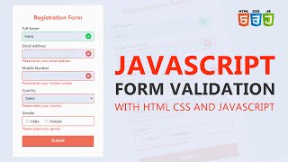 JavaScript Clientside from Validation  Complete Form validation in JavaScript  Registration Form [upl. by Ferrigno]