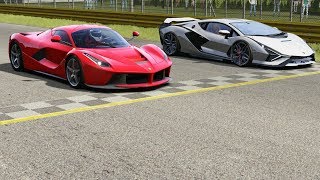 Ferrari LaFerrari vs Lamborghini Sian at Monza Full Course [upl. by Lacey]