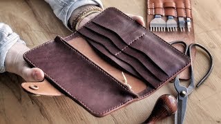 Making a Womens Leather Wallet WITH PATTERN [upl. by Akcinat]