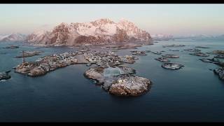 Fly over Lofoten Henningsvaer 4K  January 2018 [upl. by Neil]