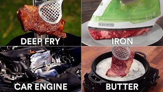 Every way to COOK A STEAK 25 Methods  GugaFoods [upl. by Nosrettap]