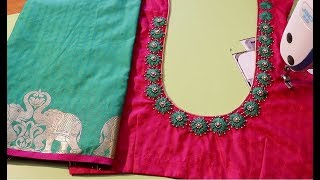 Hand embroidery neck design for silk saree blouse [upl. by Gaulin930]