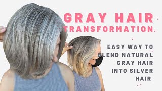 Gray Hair Transformation HOW TO BLEND NATURAL GRAY HAIR INTO SILVER USING 16 FOILS [upl. by Kcirreg]