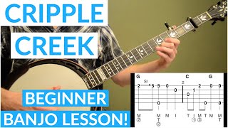 Cripple Creek  Beginner Bluegrass Banjo Lesson With Tab [upl. by Odysseus]