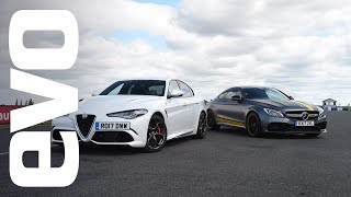 Alfa Romeo Giulia Quadrifoglio v MercedesAMG C 63 S Coupe  evo head to head [upl. by Attennaj407]