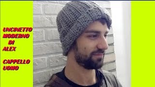 BERRETTO CAPPELLO UOMO uncinetto tutorial ogni taglia [upl. by Esenahs]