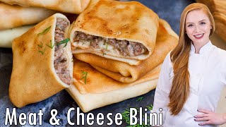 EASY Meat amp Cheese Stuffed Blini Recipe  Russian Appetizer Recipe [upl. by Akyssej]