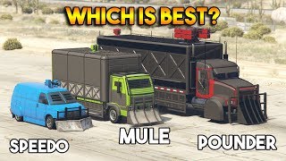 GTA 5 ONLINE  POUNDER CUSTOM VS MULE CUSTOM VS SPEEDO CUSTOM WHICH IS BEST [upl. by Aivekahs533]