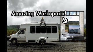 Shuttle Bus Conversion Office  Tiny Home Tour [upl. by Lossa]