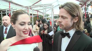 Angelina Jolie and Brad Pitt  HFPA Red Carpet Interview Golden Globes 2012 [upl. by Ellimac]