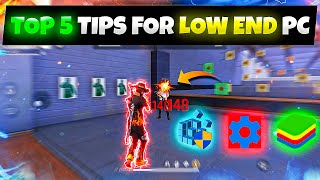 Top 5 settings for Low End PC players bluestacks  free fire lag fix tips [upl. by Conias511]