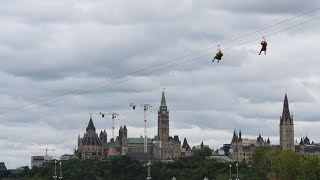 Interprovincial Zipline connecting Ottawa and Gatineau opens [upl. by Halstead]