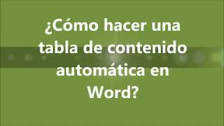 Cómo Hacer una Tabla de Contenido Automática en Word  2020 [upl. by Oidacra305]