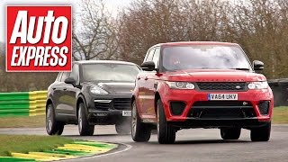 Range Rover Sport SVR vs Porsche Cayenne Turbo track battle [upl. by Cora]