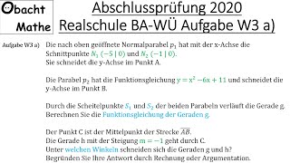 Abschlussprüfung Mathe 2020 Realschule BadenWürttemberg  Wahlaufgabe W3a vorgerechnet ObachtMathe [upl. by Akimak213]