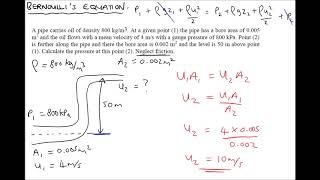 Bernoullis Equation Example Calculations [upl. by Horodko104]