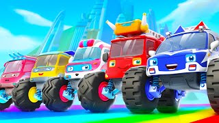 Five Little Monster Trucks  Learn about Vehicles  Car Cartoon  Kids Songs  BabyBus  Cars World [upl. by Wileen658]