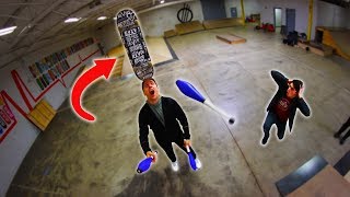 INSANE JUGGLING SKATE TRICKS Pro Juggler [upl. by Enirehtahc612]