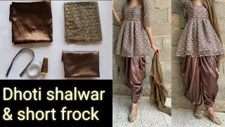 Dhoti salwar cutting and stitching  Dhoti pants and short frock tutorial [upl. by Nhguavoj]