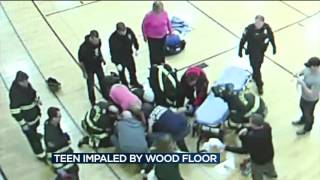 Girl playing basketball impaled by Middleton fieldhouse court [upl. by Sena]