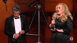 Adele Adkins and Paul Epworths quotSkyfallquot Wins Best Original Song  85th Oscars 2013 [upl. by Arlin658]