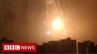 Huge explosion seen in sky over Ukraines capital Kyiv  BBC News [upl. by Josey]