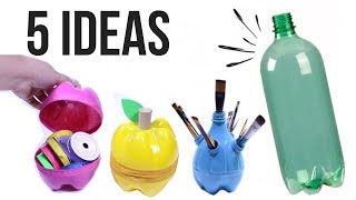 5 Ideas de reciclaje con Botellas de Plastico [upl. by Atterys]