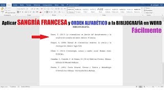 CÓMO APLICAR SANGRÍA FRANCESA Y ORDEN ALFABÉTICO A LA BIBLIOGRAFÍANORMAS APA [upl. by Adnouqal]