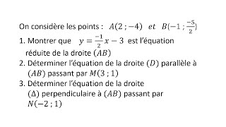 EXERCICE Déterminer une équation dune droite  3eme année du Collège [upl. by Soisanahta854]