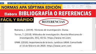 CÓMO HACER LA BIBLIOGRAFÍA O REFERENCIAS EN WORD SEGÚN NORMAS APA SÉPTIMA EDICIÓN 7ma  EJEMPLO [upl. by Nirmak]