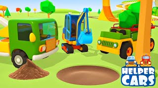 Helper Cars a timber truck amp an excavator Car cartoons full episodes [upl. by Nylodnew]