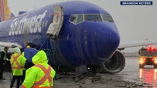 Southwest flight skids off end of runway at Burbank Airport  ABC7 [upl. by Ethbin]