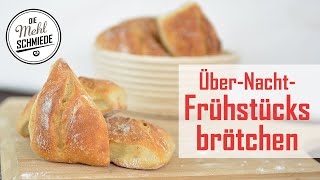 Über Nacht FRÜHSTÜCKSBRÖTCHEN  Brötchen ohne Kneten über Nacht  Brötchen mit langer Teigführung [upl. by Roz]