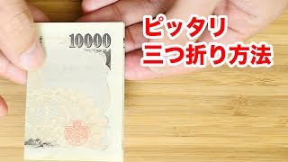 お札をピッタリ三つ折りにする方法 How to fold a Japanese yen bill in three [upl. by Ayadahs]