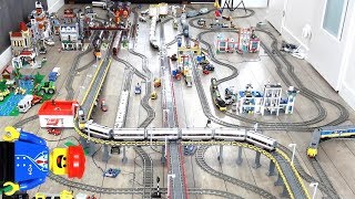 Massive Lego train layout with 9 running Lego trains Remake [upl. by Lanta]