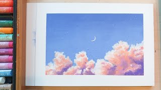 Easy Oil Pastel 12  How to draw clouds for beginners [upl. by Lizzy]