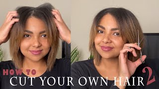 HOW TO CUT YOUR OWN HAIR AT HOME  DIY Layered Bob Haircut  Curtain Bangs [upl. by Graaf233]