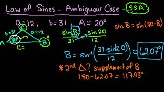 Law of Sines  Ambiguous Case  2 Triangles [upl. by Rellim137]