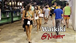 HAWAII  WAIKIKI  Night Street Scenes  Transition from beaches to restaurantsnightclubs [upl. by Airtal]