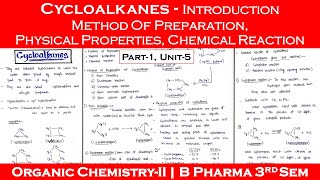 cycloalkanes  preparation of cycloalkanes  reaction of cycloalkanes  physical properties  Part1 [upl. by Aracaj]