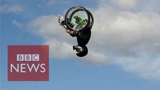 Wheelz does double back flip in a wheelchair  BBC News [upl. by Mensch17]