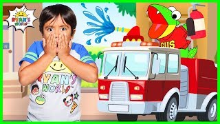 Ryan Pretend Play learning Fire Safety from Firefighters with Gus the Gummy Gator [upl. by Aihsirt]