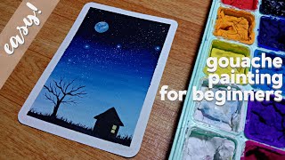 Easy Gouache Night Sky Painting for Beginners  Himi Miya Gouache  Stepbystep Tutorial [upl. by Gavan269]