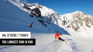 The longest run in Val dIsere Tignes Grande Motte glacier to Val Claret village top to bottom [upl. by Brucie]