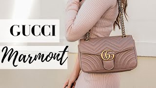 GUCCI MARMONT BAG SMALL 1 YEAR REVIEW  What fits Pros amp Cons Wear and Tear Regrets [upl. by Vtarj]