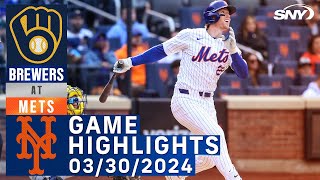 Mets vs Brewers 33024  NY Mets Highlights  SNY [upl. by Euqinwahs772]